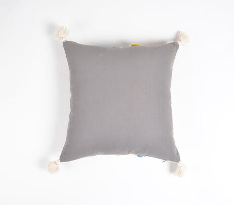 Abstract embroidered cushion cover detail of cotton weave
