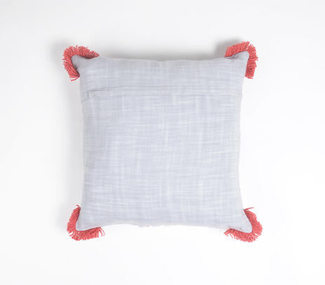 Embroidered Statement Fray Fringed Cotton Cushion Cover – Handcrafted Sofa Cushion Cover