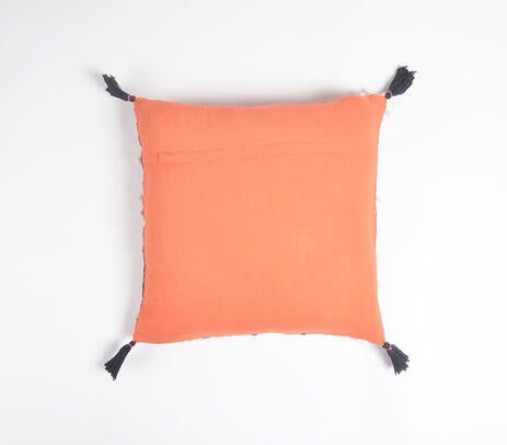 Tangerine embroidered cushion cover detail of cotton weave