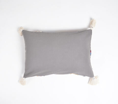 Embroidered Tasseled Lumbar Cotton Cushion Cover – Handcrafted Sofa Cushion Cover