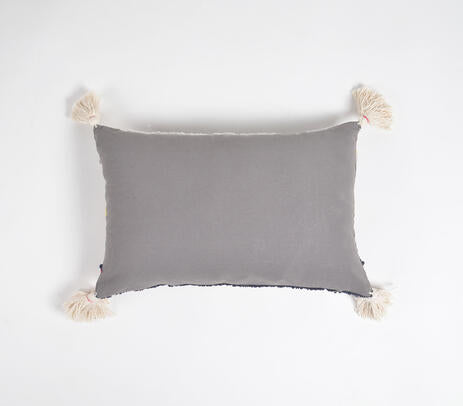 Diamond embroidered lumbar cushion cover detail of cotton weave