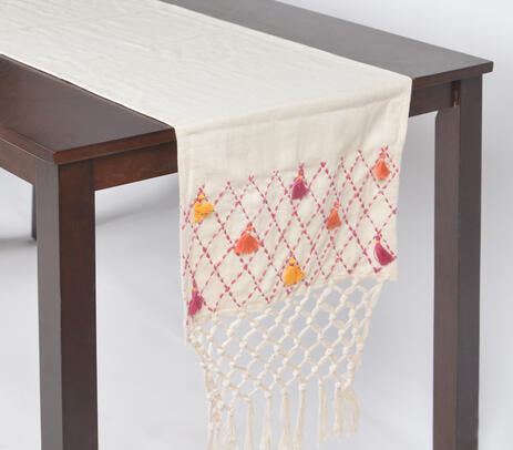 Net Design Table Runner | Tasseled Handwoven Cotton Decor