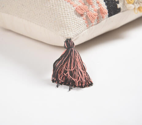 Handwoven & Tufted Striped Lumbar Cushion Cover – Artisan Cotton Sofa Cushion Cover with Concealed Zip