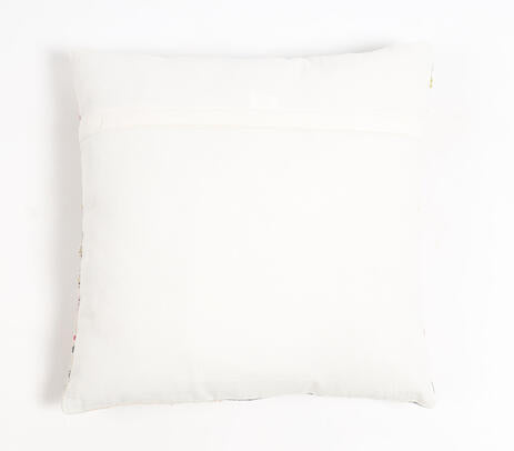 Block printed geometric cushion cover detail of cotton weave