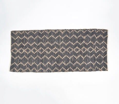 Handwoven Black Jute Rug – Chevron Patterned Artisan Floor Decor
