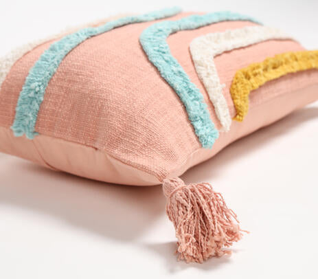 Pink woven cushion cover lifestyle shot