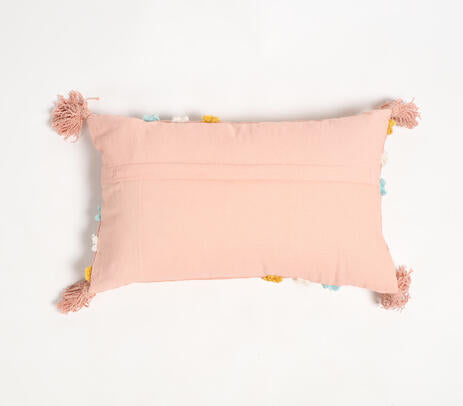 Pink woven cushion cover full back view