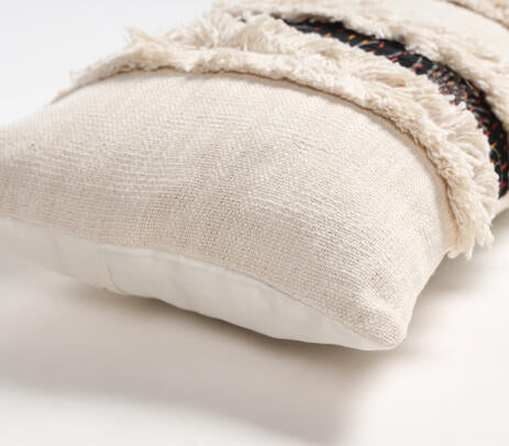 Handmade Shaggy Lace Cotton Cushion Cover – Artisan Cotton Cushion with Boho Lace Detailing