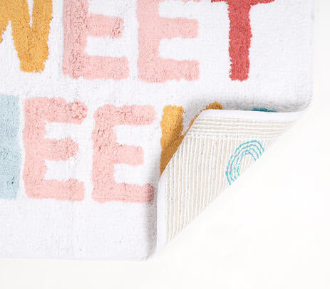 Quirky Typography Tufted Cotton Bathmat – Handcrafted Eco-Friendly Cotton Bath Mat