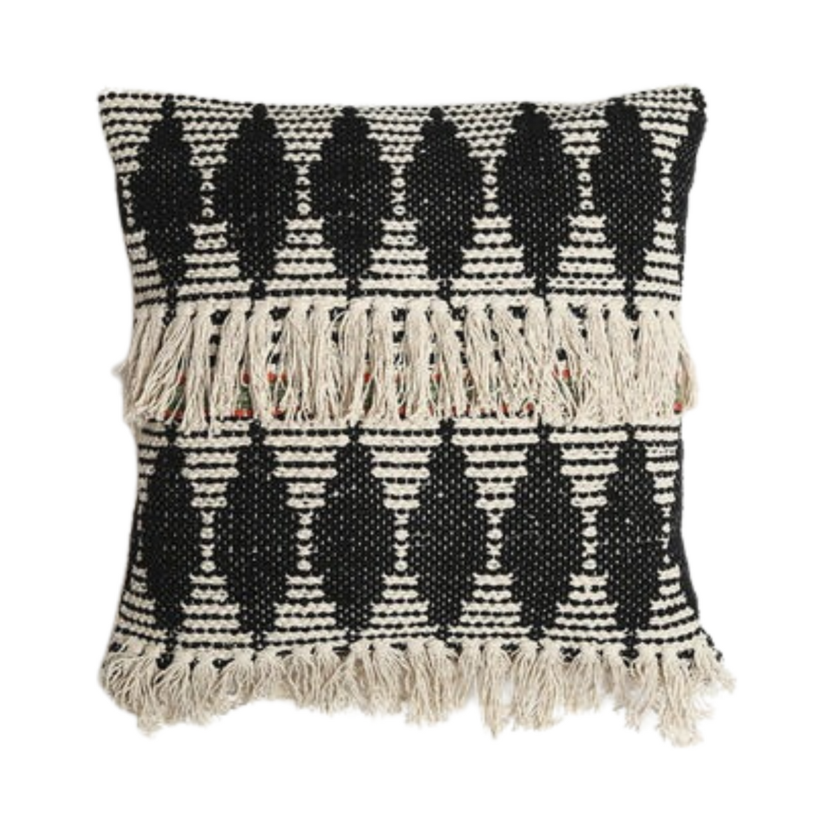 Textured tassel cushion cover paired with other cushions