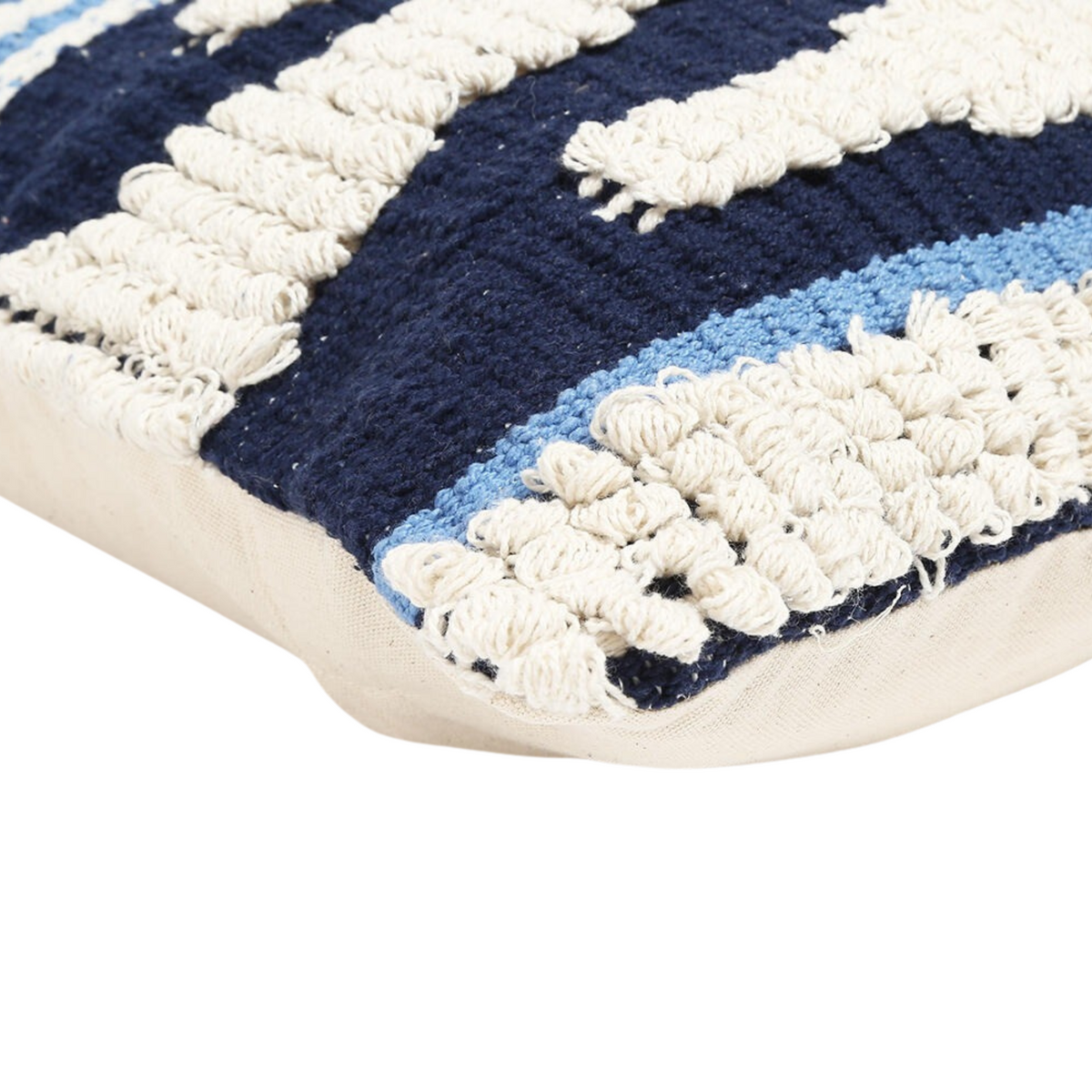 Woven Aqua Cushion Cover with Tufts – Handwoven Cotton Cushion Cover with Chunky Tufts