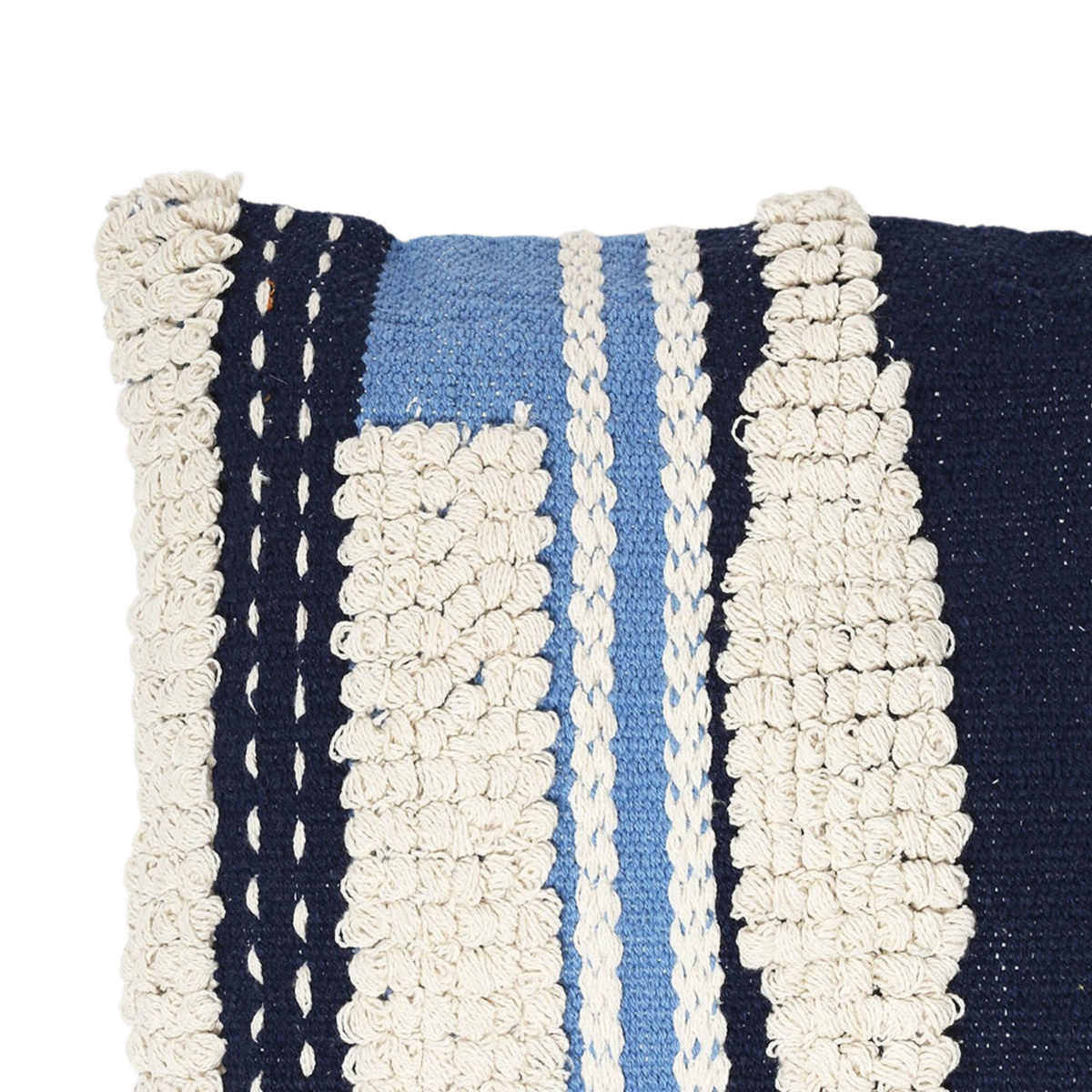 Woven Aqua Cushion Cover with Tufts – Handwoven Cotton Cushion Cover with Chunky Tufts