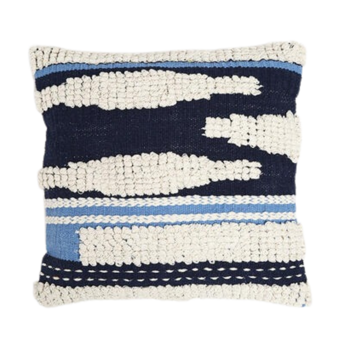 Woven Aqua Cushion Cover with Tufts – Handwoven Cotton Cushion Cover with Chunky Tufts