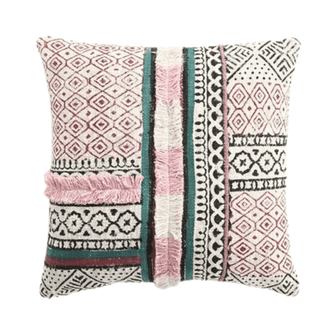 Textured geometric cushion cover in a styled room