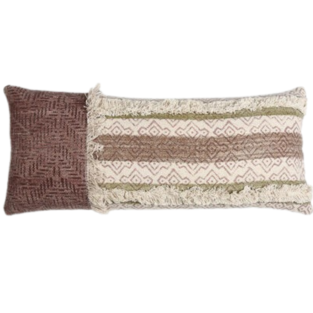 Block printed tufted lumbar cushion cover concealed zip detail