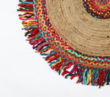 Detail of the upcycled cotton offcuts within the braid