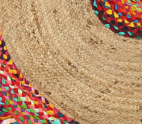 Hand-braided cotton and jute rug laid flat