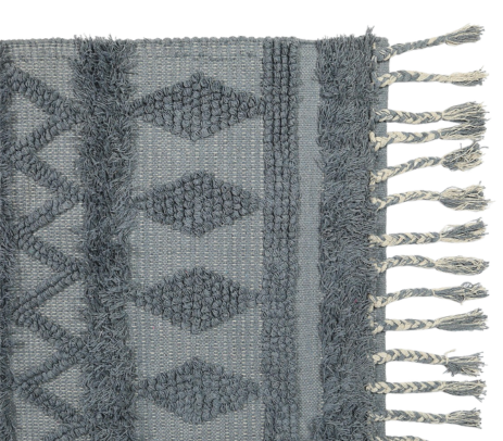 Rug shown partly turned back to reveal its reverse