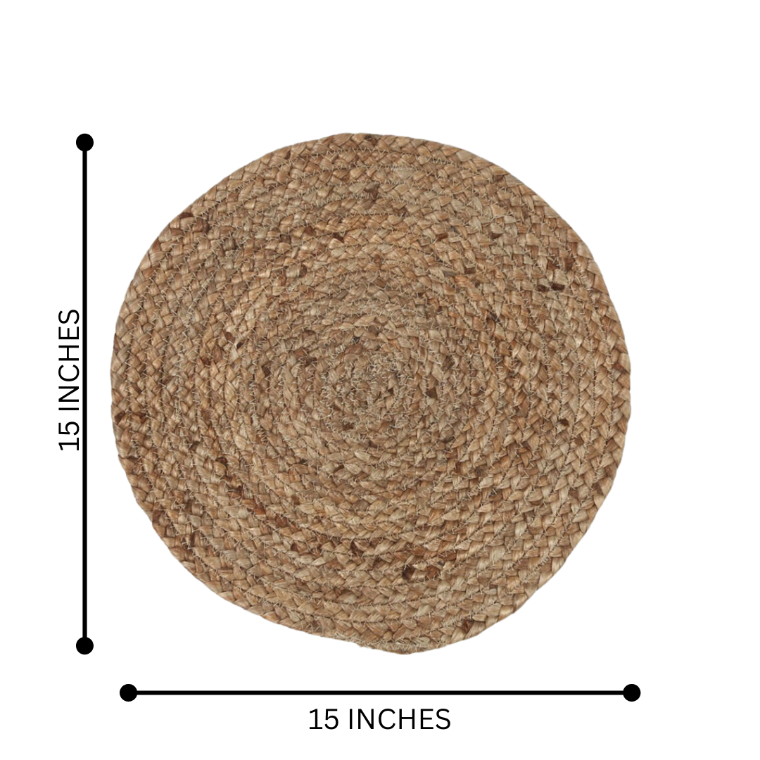 Round jute placemats back side