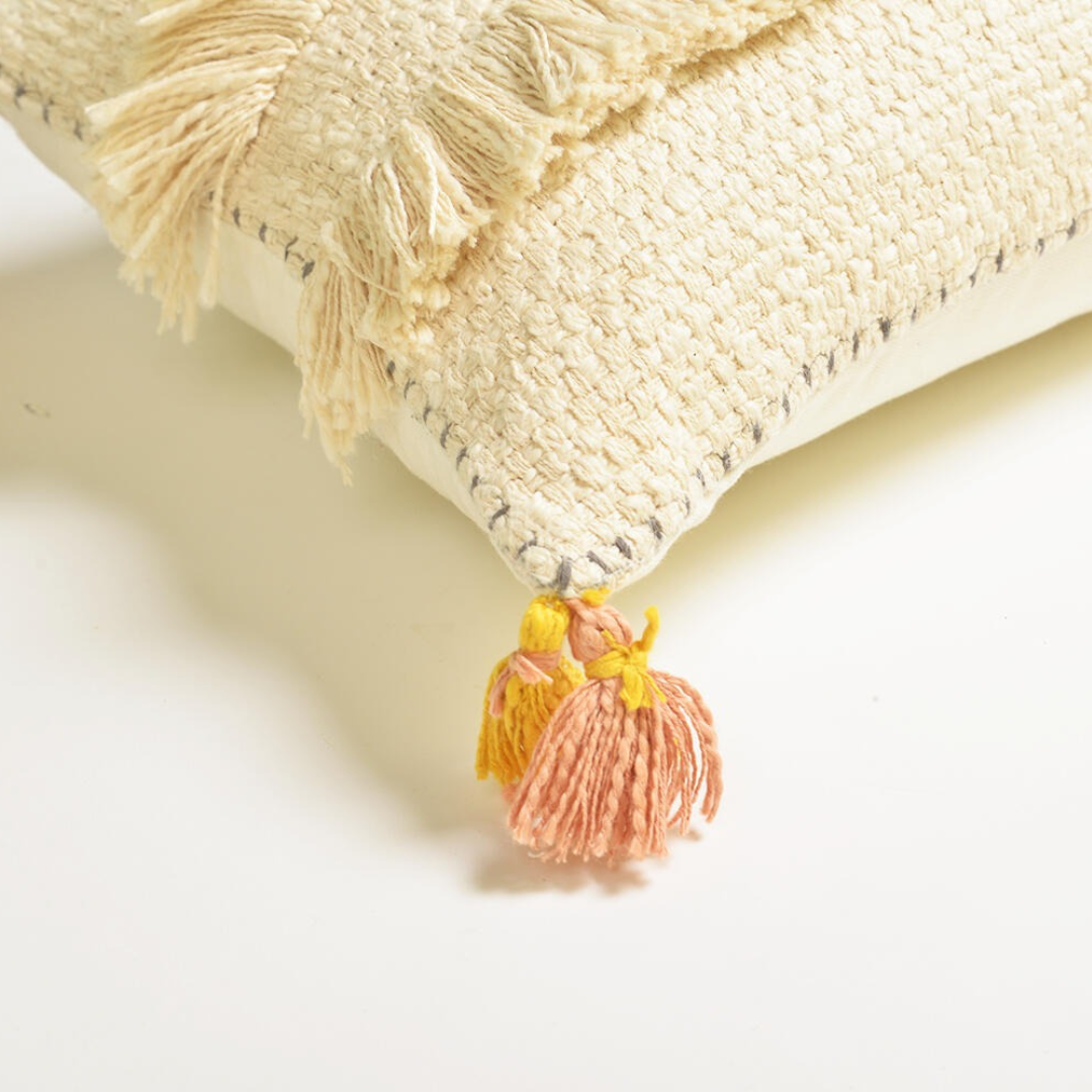 Fringed lumbar cushion cover lifestyle shot