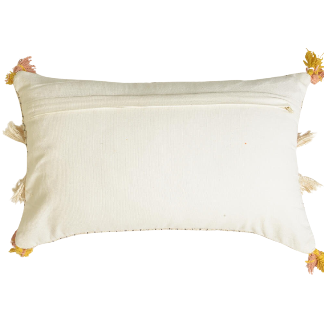 Fringed lumbar cushion cover full back view