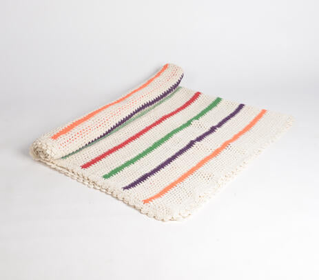 Multicolor crochet throw folded detail