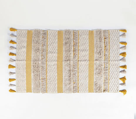 Handwoven & Tufted Tuscan Rug – Artisan Cotton Rug with Jacquard Weave, Tufts & Tassels