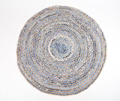 Hand Braided Upcycled Denim & Jute Mat