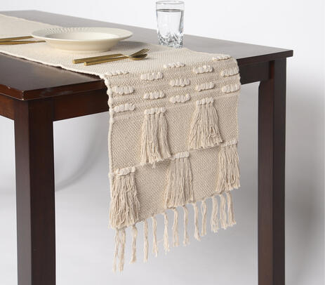 Beige cotton table runner full view