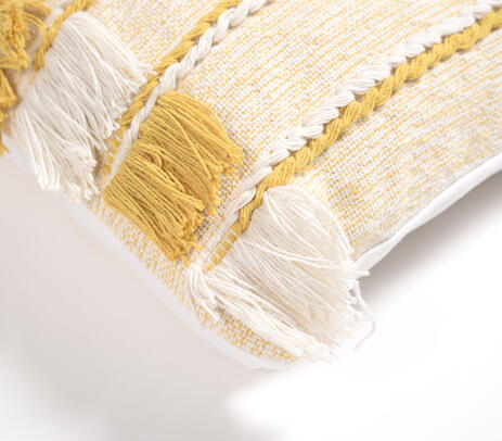 Yellow fringed cushion cover lifestyle shot