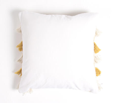 Yellow fringed cushion cover full back view