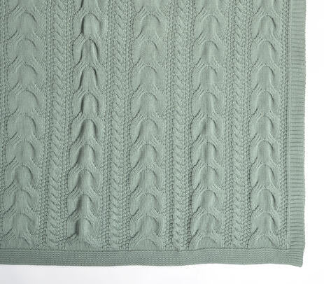Sage green throw blanket paired with cushions