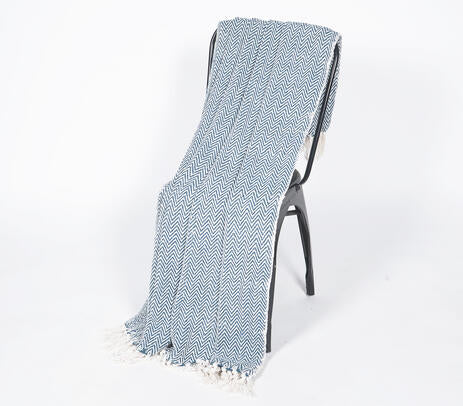 Blue chevron throw blanket folded detail