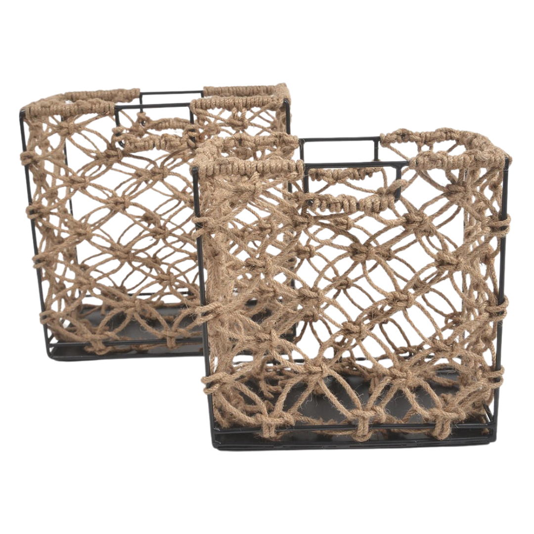 Jute iron baskets at an angle