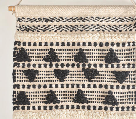 Textured wool and cotton wall hanging detail of fibre texture