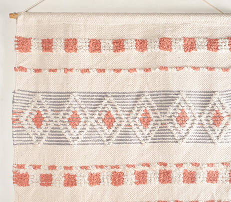 Terra wool and cotton wall hanging detail of warm tones