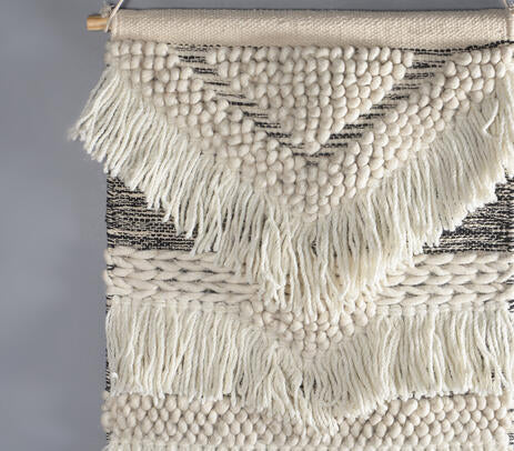 Multicolour wool and cotton wall hanging with hanging rod detail