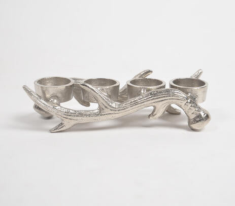 Silver reindeer candle holder side view showing 9-inch length