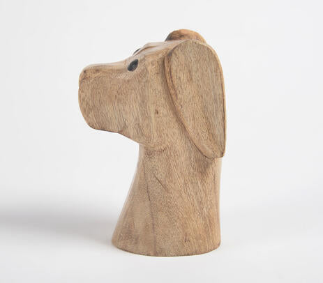 Wooden dog figurine back view