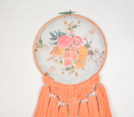 Rose embroidery wall hanging detail of hand stitching