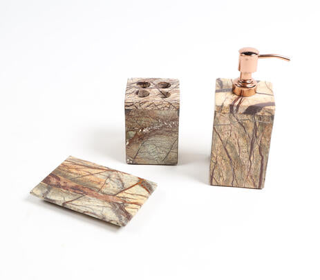 Brown marble bath accessories set side view