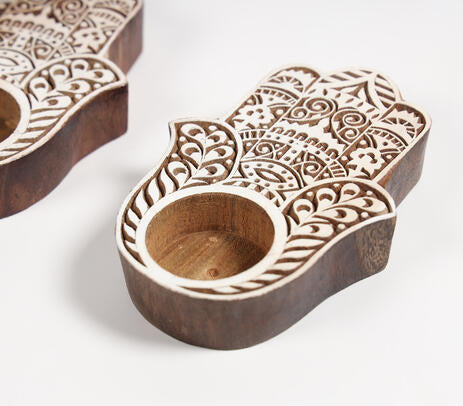 Hand carved hamsa holders angled product shot