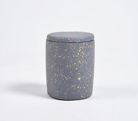 Concrete candle jar close-up of lid and raw texture