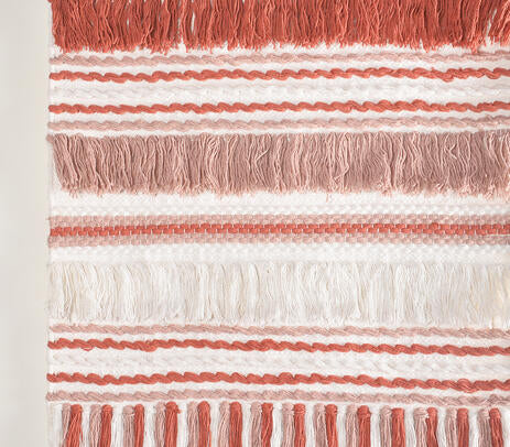 Bayadère stripe cotton wall hanging shown with hanging rod detail