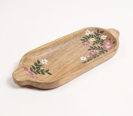 Elongated wood platter back side