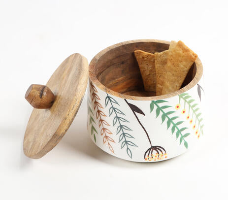 Enamel mango wood canister full view