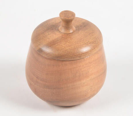 Acacia wood jar with lid in place