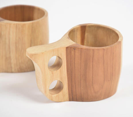 Wooden tea cups full set view