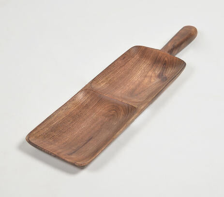 Wooden snack tray paired with tableware