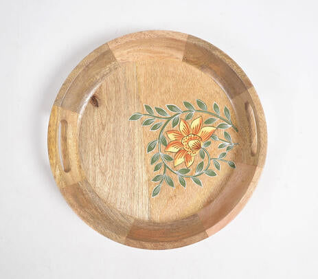 Round mango wood tray full view